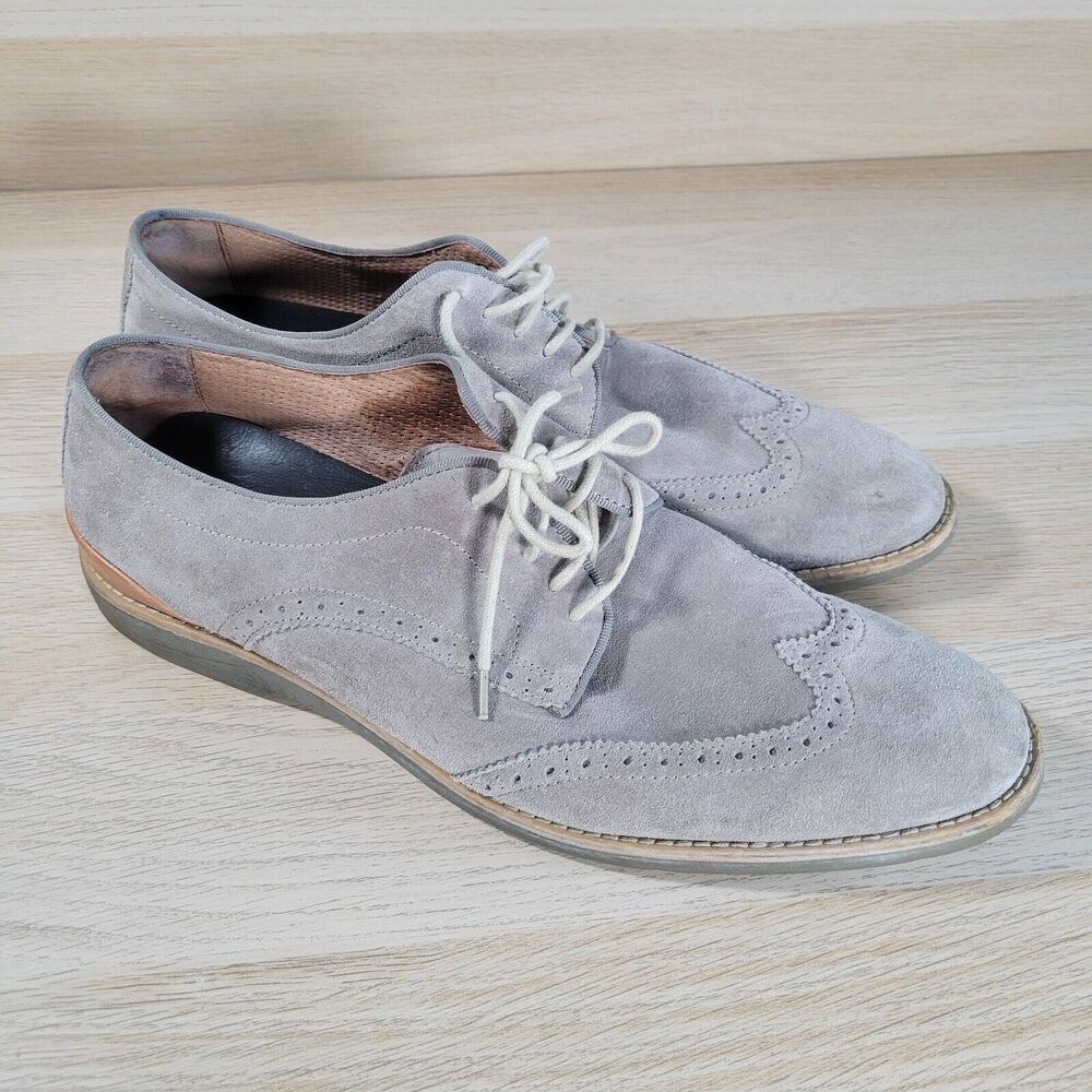 Johnson & Murphy Mens Size 12 M Taupe Suede Leather Wingtip Oxford Dress Shoes